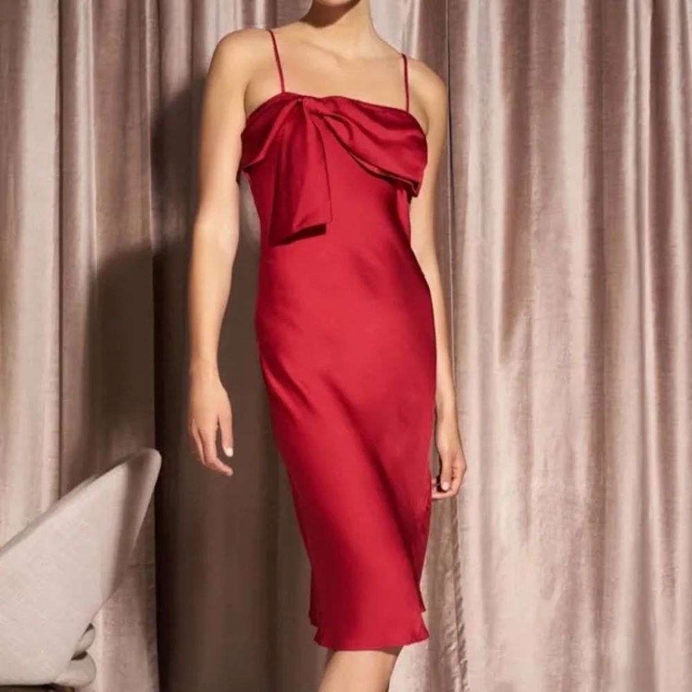 Anthropologie Hutch red bow slip midi dress M